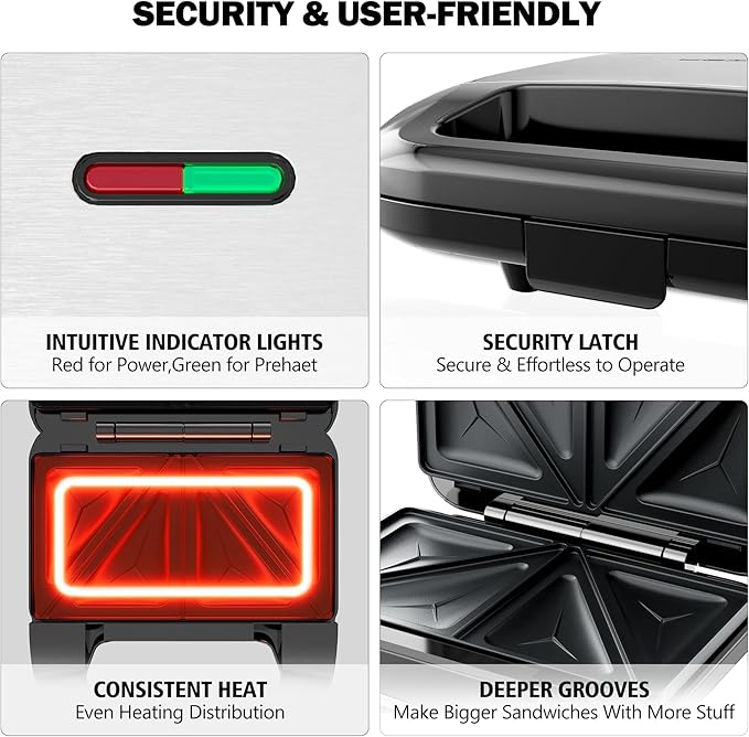 3 in 1 Sandwich Maker & Waffle Maker, Removable Non-Stick Plates, Panini Press, Grilled Cheese Maker, Cool-Touch Handle, LED Light, Easy Clean, 750W, for Home Kitchen Breakfast
