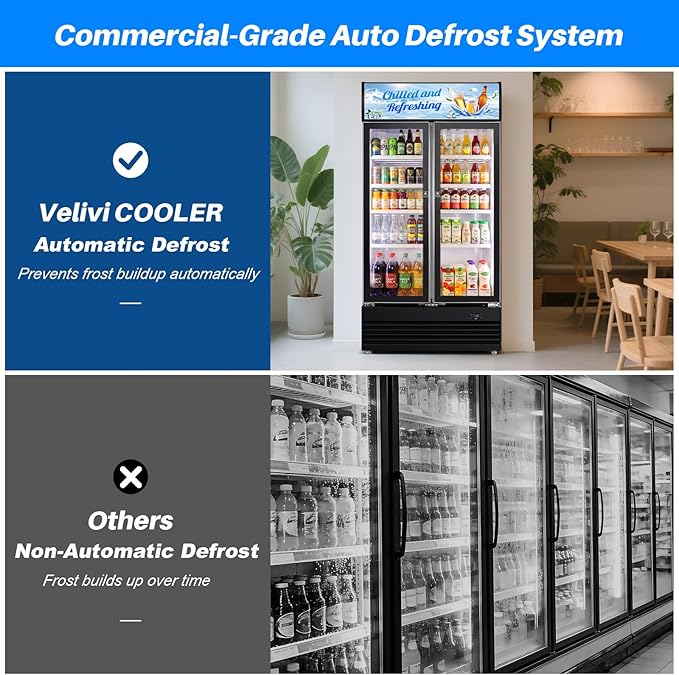 Commercial Display Beverage Fridge, 40″ Double Glass Door Refrigerator, 28.1 Cu.Ft Large Capacity with 8 Adjustable Shelves, Upright Cooler for Shop, Bar & Restaurant