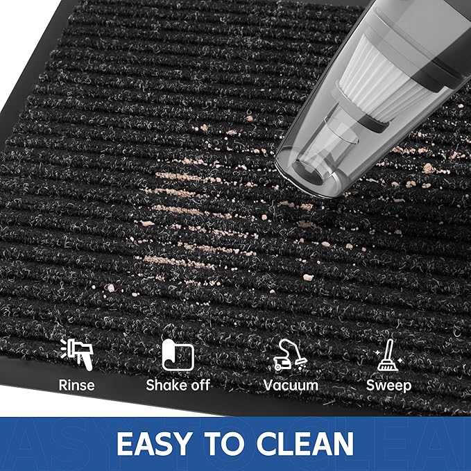 Front Door Mat, 5' x 3' Heavy Duty Indoor Outdoor Door Mat Entrance, Commercial Welcome Mats, Stain and Fade Resistant, Durable Rubber Backing, Low Profile Entry Mat for Patio, Black Stripe