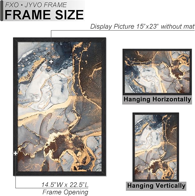 Engineered Wood 15x23 Picture Frame Set of 3, Black Frame for 15 x 23 Inch Picture Poster Photo, Light Weight 15 by 23 Frame with Wood-grain for Wall - 3 Pack/Black/15 x23