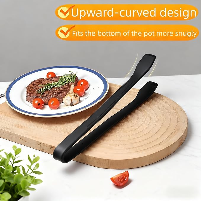 Silicone Tongs for Cooking, Black Heat Resistant Kitchen Tongs with Silicone Tips (11inch), Non-Scratch Food Tongs for Flipping, Serving, Salad, BBQ Serving Toast, Dishwasher Safe (Black)