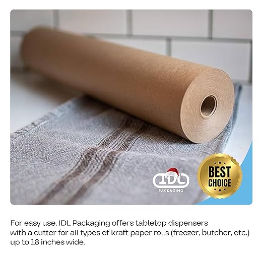 Brown Freezer Paper Roll 18" x 1800" (150 feet) - USA-made Freezer Paper for Meat & Fish - Plastic-Coated Brown Freezer Wrap for Food Freezing by IDL Packaging