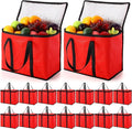 Kenning 15 Pcs Large Insulated Reusable Grocery Bags with Sturdy Zipper and Handles Foldable Washable Cooler Totes Heavy Duty Hot or Cold Food Delivery Bag for Food Transport Travel Lunch (Red Black)