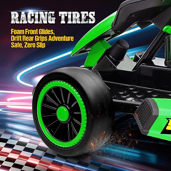 24V Electric Go Kart for Kids, Drift Kart with 400W Motors, EVA Tires, Max Speed 8.1 MPH, Music, Wireless, Electric Drifting Cart Outdoor Ride on Toy for Kids Ages 6+ (Green)