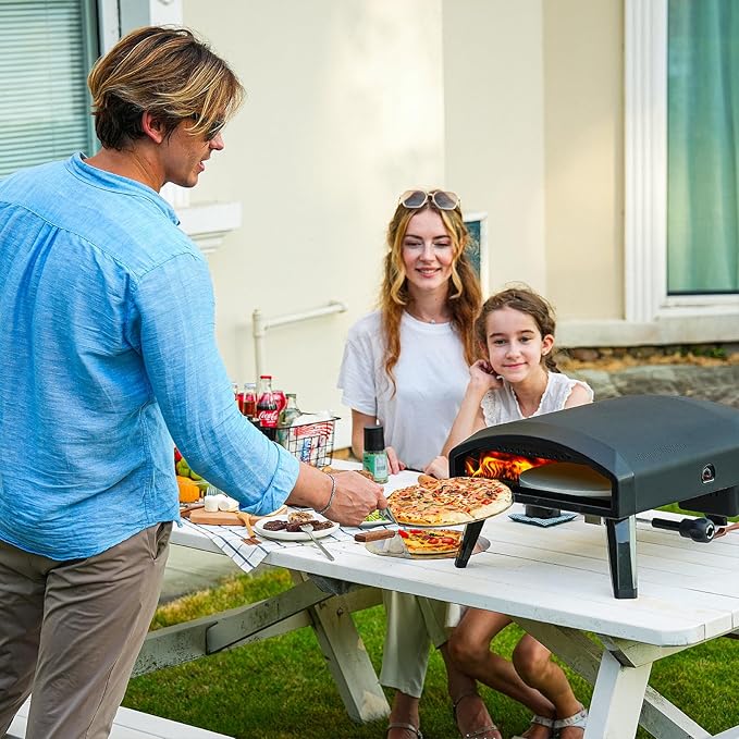 EchoSmile 12'' Gas Outdoor Pizza Oven, Propane Pizza Cooker Reaches 950°F, 60 Seconds Fast Cooking, Includes Gas Hose, Flame Control Knob, Extended Heat Handle, Black