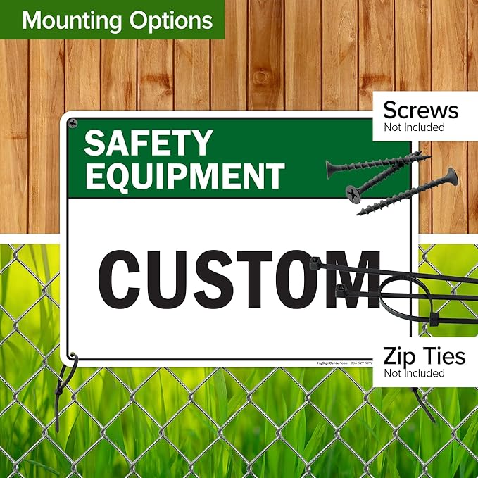 Custom Safety Equipment Sign, Ansi Sign, Osha Compliant, 10x14 Inches, 55 mil thick HDPE (high density polyethylene), Made in USA by My Sign Center