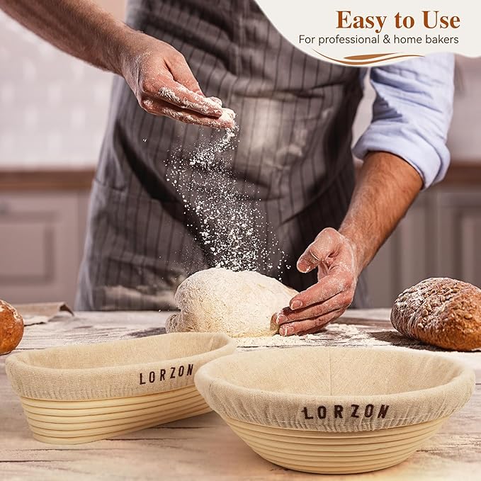 Banneton Bread Proofing Baskets Set of 2, 11" Round & 12" Oval Sourdough Proofing Baskets with Sourdough Bread Baking Supplies, Bread Making Kit