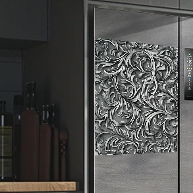 Black Vines Dishwasher Magnet Cover,Silver Foil Kitchen Decor Waterproof Refrigerator Magnet Appliance Cover Protector,23Wx26H Inches