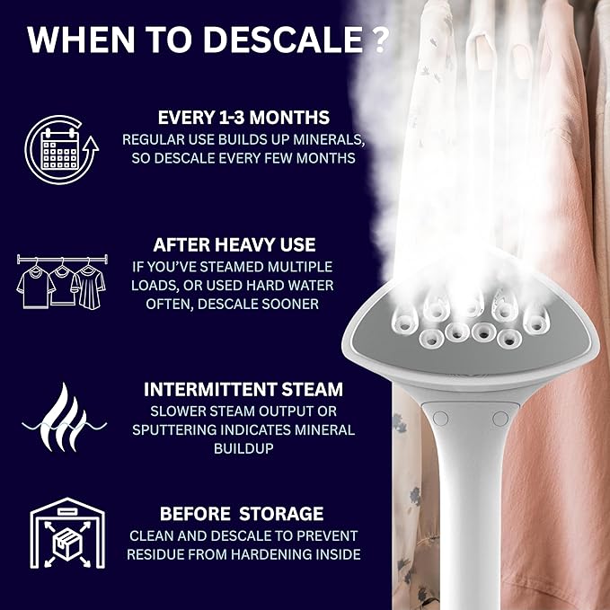 SALAV Garment Steamer Descaling Solution Decalcifier Packets for Mineral Deposits and Build-up Removal, Maintenance for Clothes, Works with all Garment Steamer Brands, Cleans Build Up, 5 packs