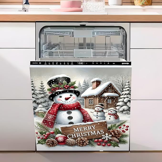 Christmas Dishwasher Magnet Sticker Cover Panel Decal Refrigerator Magnetic Sticker Decorative for Kitchen Decoration,Fridge Door Cover, Appliances Stickers 23"x26"