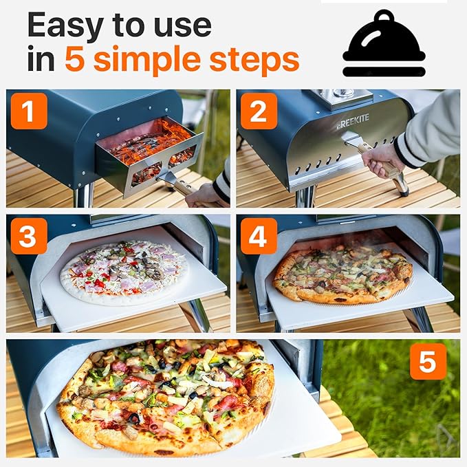Pizza Oven 13 Inch Outdoor Wood Fired Portable Stainless Steel Pizza Oven with Pizza Stone for Family Outside Cooking Camping Backyard BBQ Pizza Maker Garden Kitchen(Blue-gery13IN)