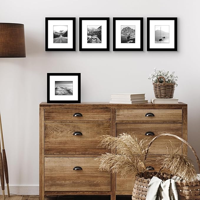 Americanflat 7x8 Picture Frame with Polished Plexiglass - Set of 5 - Use as 4x5 Frame with Mat or Display 7x8 Photo Without Mat - Galleria Collection - Picture Frames for Tabletop and Wall - Black
