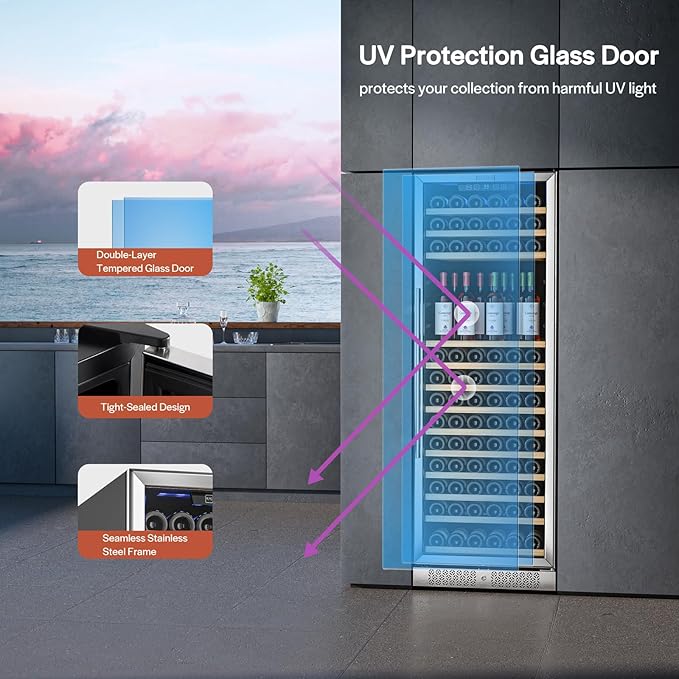 Empava 24 Inch Wine Fridge, 171 Bottle Wine Cooler Refrigerator with Professional Compressor, Large Capacity Fast Cooling Low Noise for Wine Enthusiasts, Built-in or Freestanding