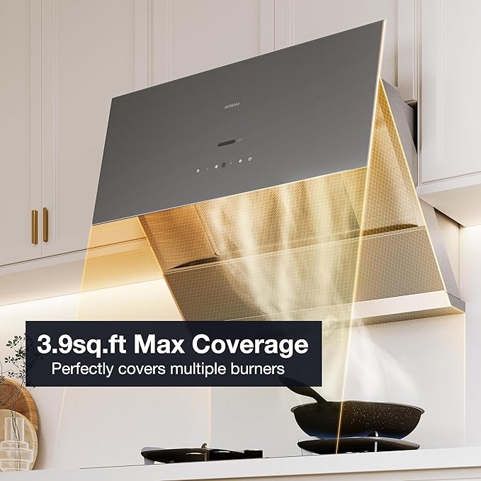 ROBAM Under Cabinet or Wall Mount Kitchen Range Hood 36" R-Max3 Black, 1400CFM Auto-Adjust Speed Control with LED Lights Vent Hood, Fingerprint Resistance and R-Link Tech