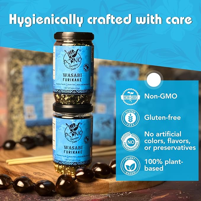 Pono Hawaiian WASABI NORI Furikake RiceSeasoning Premium Ingredients-Gluten-Free and Non-GMO-Multi Purpose Rice Seasoning–Free from Preservatives and Artificial Colors–Japanese Seasoning- 5 oz (142g)