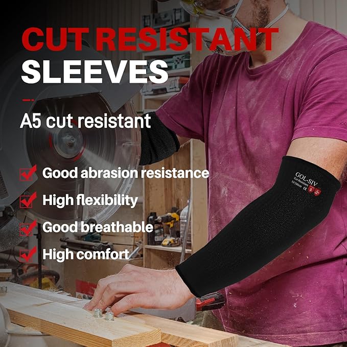 Arm Protectors For Thin Skin And Bruising, Cut Resistant Sleeves For Men Women, Kevlar Sleeves,A5 Level Protection Arm Sleeves For Gardening (Black, 2pairs, 11.8 In)