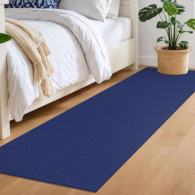 IOHOUZE Washable Runner Rug 2x7 Non Slip Runners for Hallways Entryway Runner Indoor, Kitchen Rugs Woven Cotton Floor Carpet for Kitchen Hall Entrance Bedroom, Royal Blue/Navy