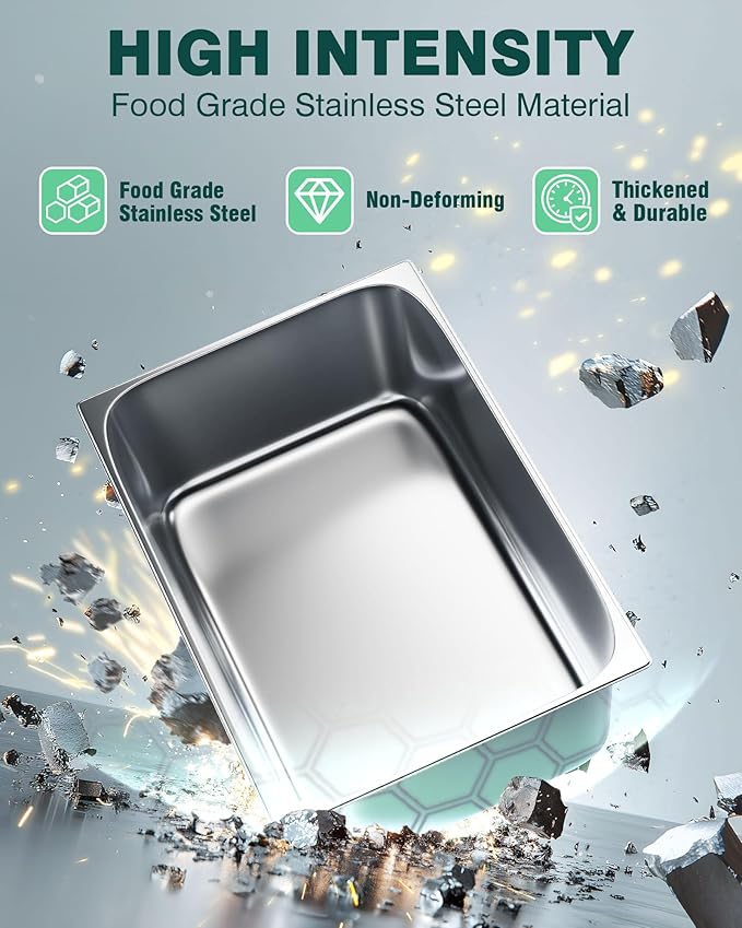 WantJoin Steam Table Hotel Pans 1/1 Full Size 6 Inch Deep 0.9mm Thick 6 Pack, Stainless Steel Metal Tray Sets Food Storage Container for Restaurant Chafing Dishes Commercial Catering Supplies