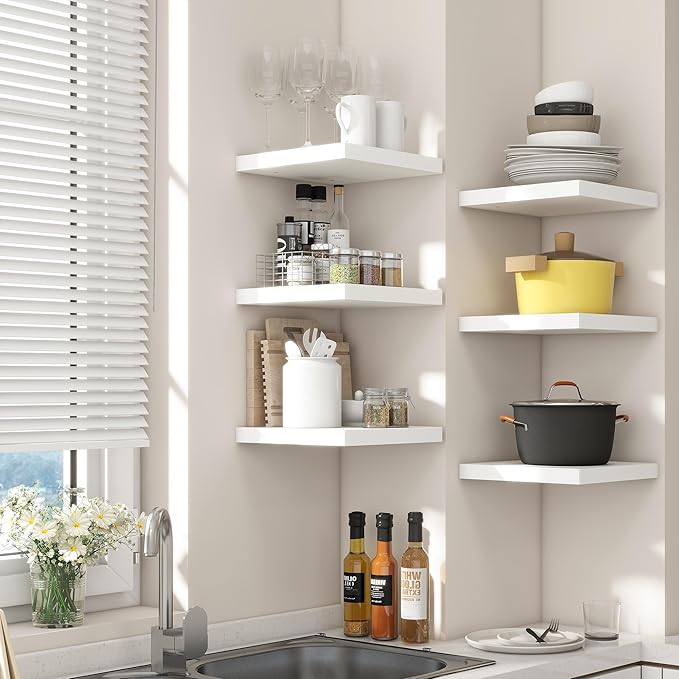Square Floating Shelves for Wall 12"W x 12"D x 1.2"H, Small Engineered Wood Wall Shelves with Invisible Brackets for Living Room Bedroom Bathroom Office Kitchen Storage Decor, White Finish, Set of 3