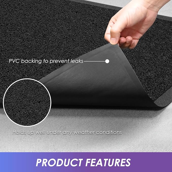 Kuyal Door Mat, 2'x4' Indoor Outdoor Entrance Mat to Trap Dirt and Moisture, Non Slip Waterproof Outdoor Mats, Commercial Floor Inside Outside Entrance, Heavy Duty Durable Welcome Mats, Black