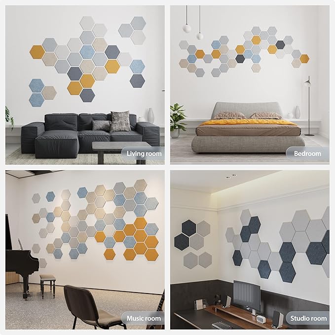 12 Pack Acoustic Panels Self Adhesive Sound Proof Foam,High Density Sound Acoustic Foam Panel,12X10.23X0.4 Inch Hexagon Wall Panels in Home,Office,Reccording Room,Studio(Silver Gray)