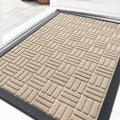 OLANLY Front Door Mat Outside Entrance 35x23, Absorbent, Heavy Duty Sturdy Natural Rubber Doormat Indoor Outdoor, Non-Slip, Stain and Fade Resistant, Low Profile Floor Mat for Entryway, Latte White