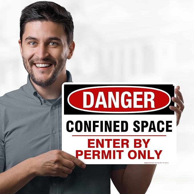 Danger Confined Space Enter By Permit Only Sign, 10x14 Inches, 55 mil thick HDPE (high density polyethylene), Made in USA by My Sign Center
