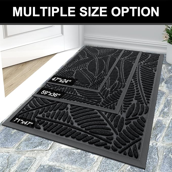 Colorxy Waterproof Doormat, Sturdy Natural Rubber Front Indoor Mat, Non Slip Low Profile Indoor Outdoor Door Mats, Stain and Fade Resistant Floor Mat, Easy Clean Patio Entrance Mat, 59''x36'', Black