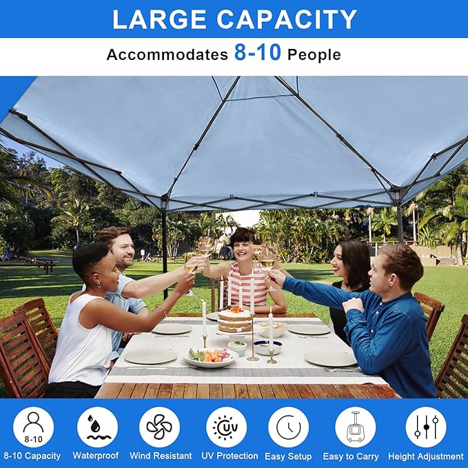 KAMPKEEPER 10x10 Easy Pop Up Canopy Tent with Sidewalls, Instant Outdoor Shade Shelter with Removable 10FT Sun Walls, Quick Setup Waterproof and UV-Resistant for Patio (Navy Blue, 1 sidewall)