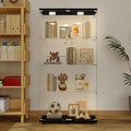64.5" H 4-Shelf LED Lights Glass Display Cabinet with Double Door,Modern Curio Cabinet Collection Display Case,Floor Standing Bookshelf Glass Case with Lock for Living Room,Home Office (Black)