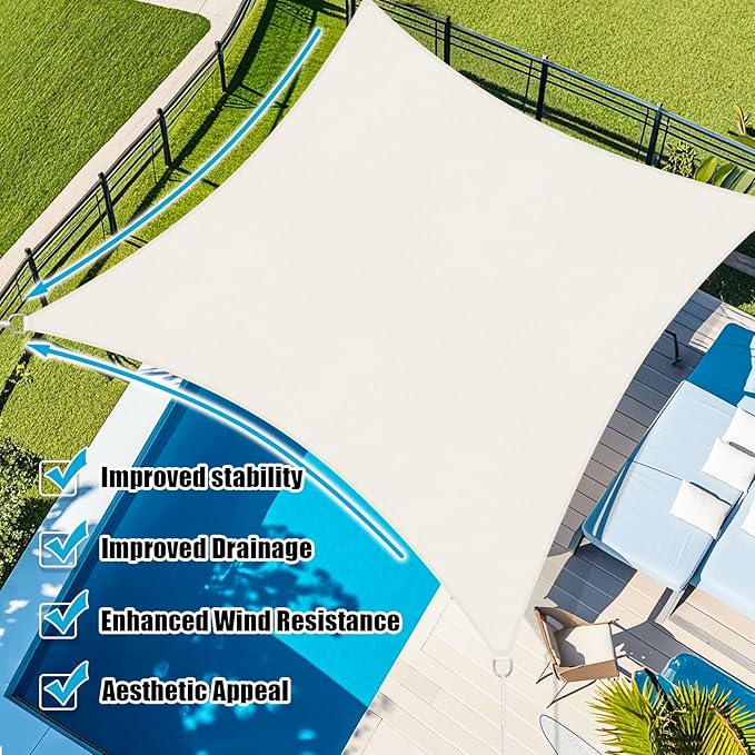 Amagenix Sun Shade Sail 8'X10' Curved Edge Outdoor Shade Canopy Cream Breathable 95% UV Block Shade Cloth for Patio Garden Backyard (We Make Custom Size)