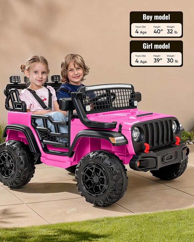 2 Seater Ride on Car Toy, 24V 4WD Electric Car for Kids 4-8 with Remote Control, 4x200W Motors, Capacity 110 lb - Pink