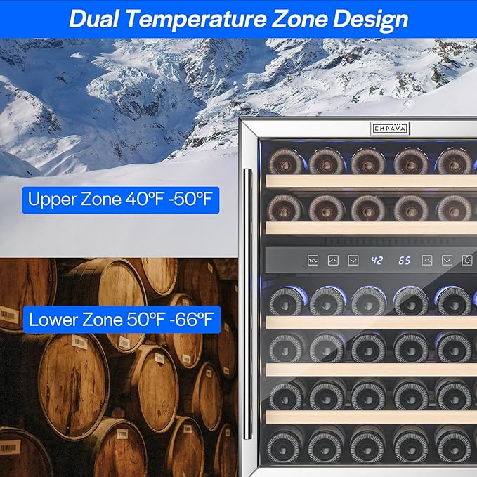 Empava 24" Wine Cooler Refigerator, Freestanding or Under Counter Fridge with Lights, 46 Bottles Capacity Dual Zone, Touch Control, Stainless Steel