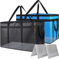 Bodaon 2PK Cooler Insulated Food Delivery Bag with Bottom for Delivery Drivers, XXX-Large Thermal Bags for Catering/Hot Pizza, Travel/Camping/Picnic Basket，Grocery Reusable Warmer Frozen, Black-Blue