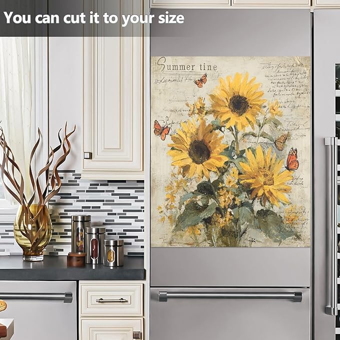 Fall Sunflowers Gray Dishwasher Magnet Cover Front Door Magnetic Dishwasher Cover Decorative Refrigerator Magnet Covers Dishwashers Magnetic Sticker for Kitchen Home Decor, 23" x 26"