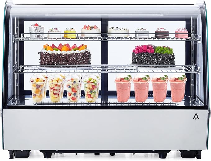 5.6 Cu.Ft Countertop Bakery Display Case – Double Glass Refrigerated, LED Lighting, Adjustable Shelves, Digital Temp Control, for Pastry, Cake, Sushi, 110V