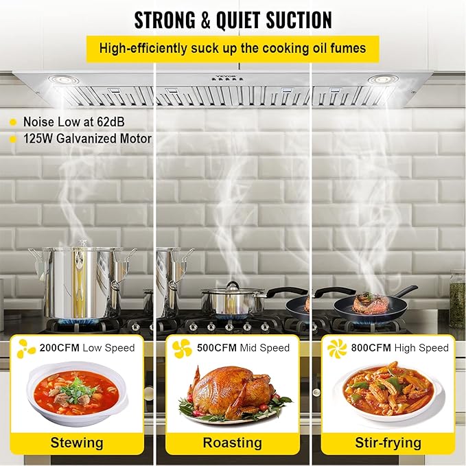 VEVOR Insert Range Hood, 800CFM 3-Speed, 27 Inch Stainless Steel Built-in Kitchen Vent with Push Button Control LED Lights Baffle Filters, Ducted/Ductless Convertible, ETL Listed…