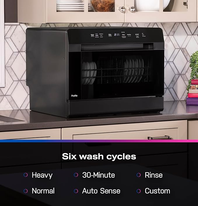 GE Profile Countertop Dishwasher, Energy Star, 6 place settings, 6 wash cycles, WiFi Connected, with Built-In Capabilities