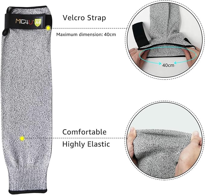 MIG4U Cut Resistant Sleeves, Safety Protection Arm Guards for Men and Women Yard Work, Construction, Farm, Gardening, Adjustable Fit, 1 Pair 18" Grey