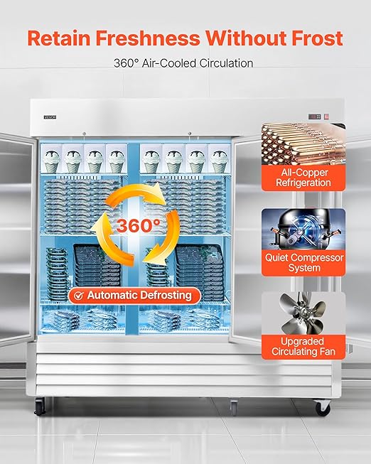 VEVOR Commercial Reach-In Freezer 85" W, 69 Cu.Ft Stainless Steel Upright Freezer with Three Doors, Auto-Defrost, 12 Adjustable Shelves, -11 to 14℉ Temp Control, ETL Certified
