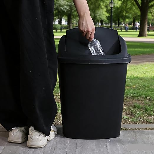 Trash Can, 4 Pack 10 Gallon Plastic Garbage Container Bin with Swing Top Lid, Black Waste Basket for Kitchen, Bathroom, Living Room, Office