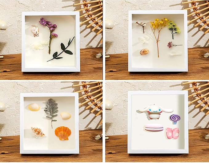 8x8 Shadow Box Frame Display Case, Wood with Plexiglass, Display Case Box for Memorabilia, Medal, Crafts,Tickets and Photos, Picture Frame for Wall and Tabletop (White, 8x8)