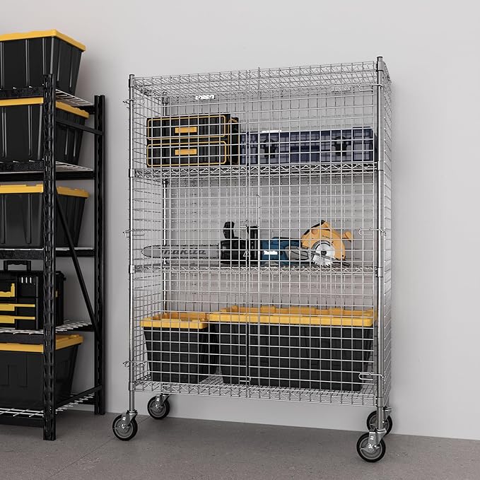 18" W x 48" L x 69" H Heavy Duty Utility Commercial Grade Metal Storage NSF Unit | Chrome Mobile Security Wire Cage Kit