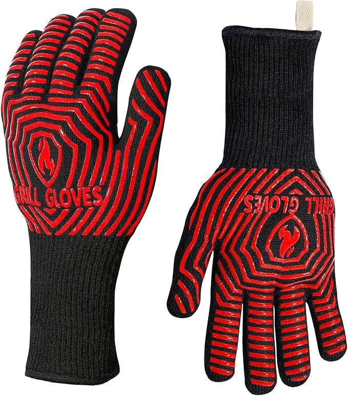 BBQ Gloves, BBQ Accessories 1472℉ Extreme Heat Resistant, Grilling Gloves Silicone Non-Slip Oven Mitts, Kitchen Gloves for BBQ, Grilling, Cooking, Baking-1 Pair 14inch