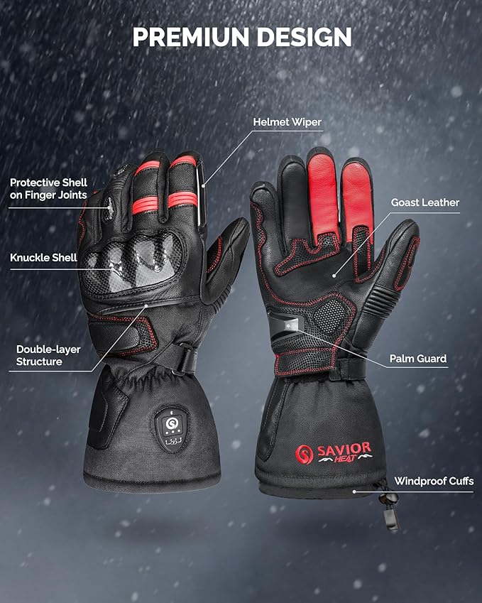 SAVIOR HEAT Heated Motorcycle Gloves for Men & Women, 7.4V 3000mAh Waterproof Heated Gloves with Rechargeable Battery Up to 10H for Winter Outdoor Riding, Cycling, Snowmobile