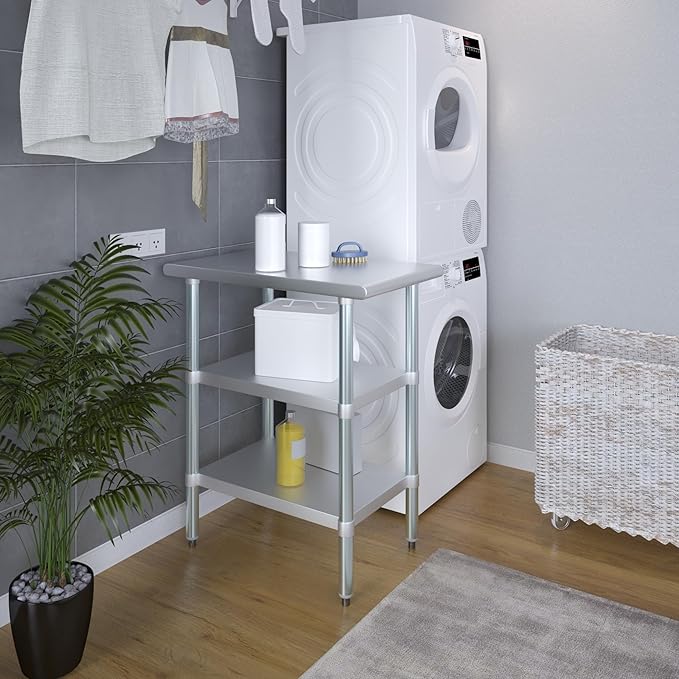 AmGood Stainless Steel Work Table with 2 Shelves | NSF | Metal Utility Table (18" Long x 30" Deep)