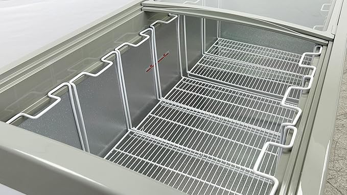 Chest Freezer Glass Door sliding Commercial Ice Cream Freezer 60" White Stand Alone Curve Display Top w Storage Baskets 17 Cu.FT sd551s