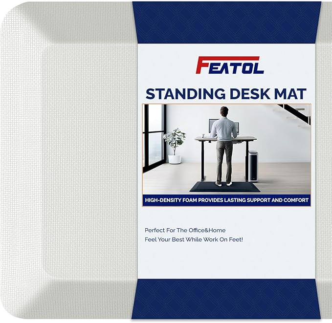 FEATOL Anti Fatigue Mats for Standing, 9/10 Extra Thick Ergonomic Standing Desk Mat, Comfort & Durable Memory Foam Standing Mat at Home,Office All Day (20" x 39", White,1PC)