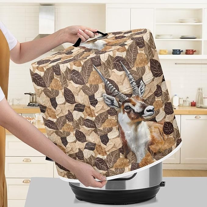 TODIYADDU Retro Leaf Elk Pressure Cooker Cover for Women Trendy Instant Pot Cover with Top Handle and Pocket Kitchen Appliance Cover Dust Cover for 3 Quart Instant Pot and Extra Accessories, M