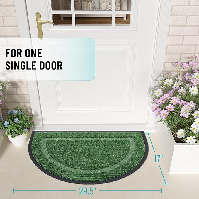 OLANLY Half Circle Door Mat Indoor Outdoor Entrance Welcome, Waterproof All-Season, All-Weather Doormat, Sturdy Natural Rubber, Low Profile, Easy Clean Patio Porch Entryway Mat, 29.5x17, Green